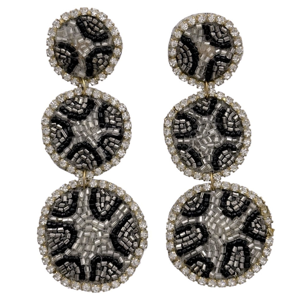 Silver Tone Leopard Animal Print Beaded Drop Earrings